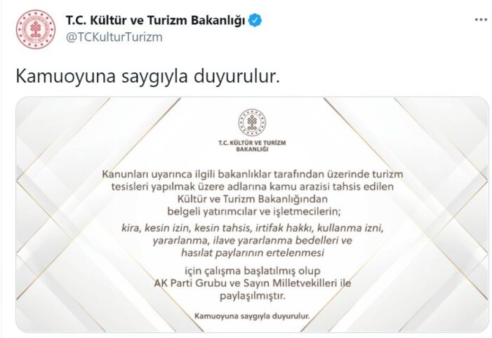Turizm tesislerinin ödemelerine erteleme!..