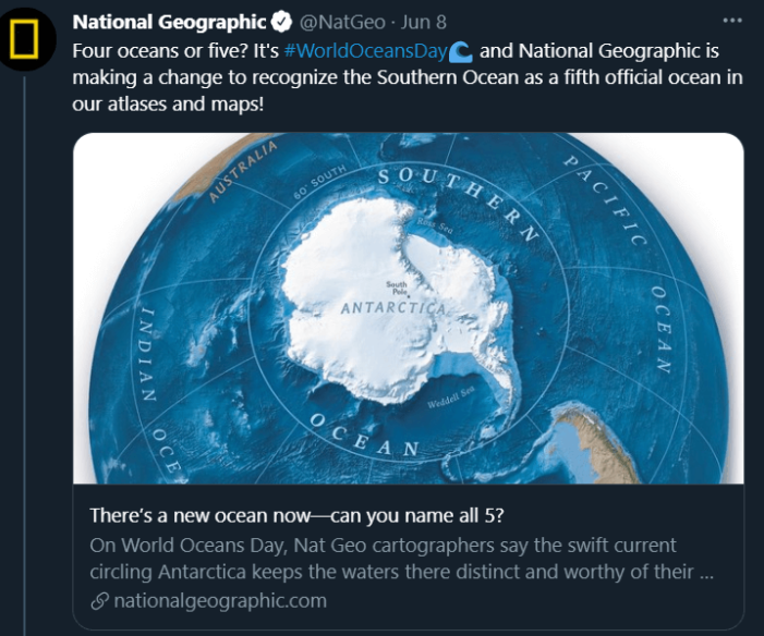 National Geographic yeni bir okyanusu resmen tanıdıklarını duyurdu