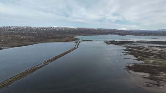 Eriyen kar suları nedeniyle Tödürge Gölü taştı..